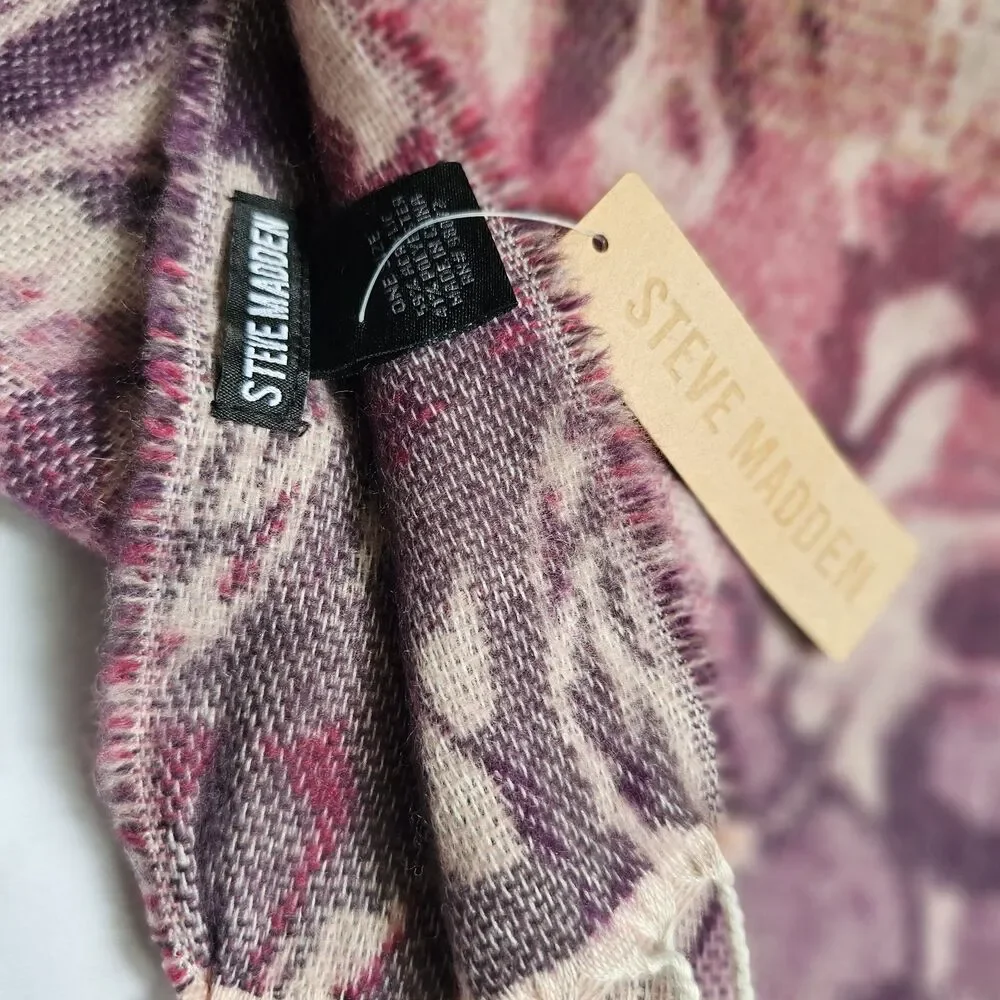 Steve Madden Floral Fringe Jacquard Blanket Scarf Purple Cream Berry NWT